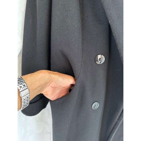 Vintage 100% Wool Womans 16 Black X LONG Maxi Pea Coat John Weitz SPY Equestrian - Picture 7 of 13